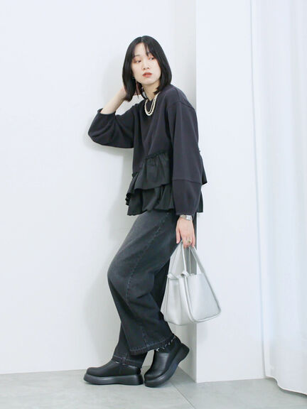 ペプラムドッキングプルオーバー(ブラック/ベージュ/キナリ)|Samansa Mos2 blue(サマンサモスモス ブルー)通販