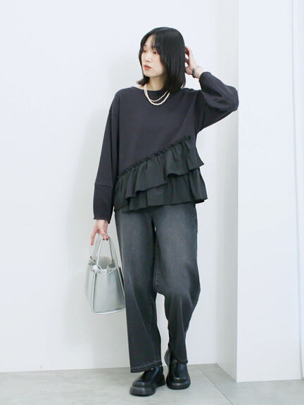 ペプラムドッキングプルオーバー(ブラック/ベージュ/キナリ)|Samansa Mos2 blue(サマンサモスモス ブルー)通販