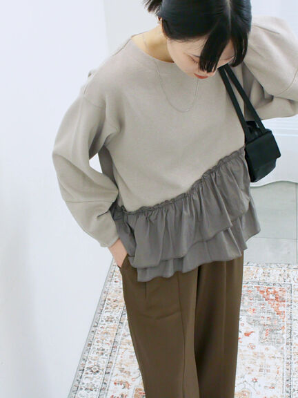 ペプラムドッキングプルオーバー(ブラック/ベージュ/キナリ)|Samansa Mos2 blue(サマンサモスモス ブルー)通販