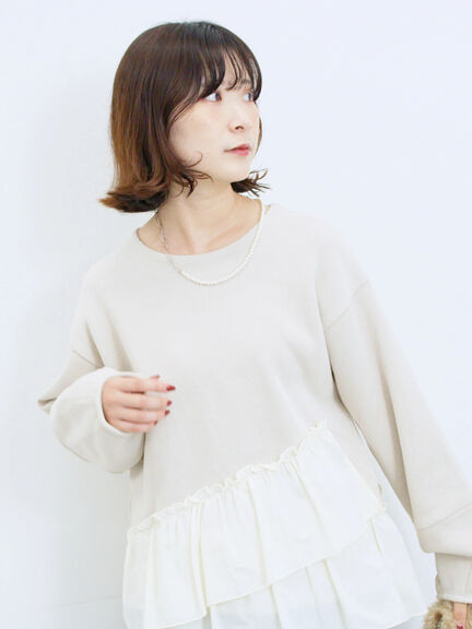 ペプラムドッキングプルオーバー(ブラック/ベージュ/キナリ)|Samansa Mos2 blue(サマンサモスモス ブルー)通販