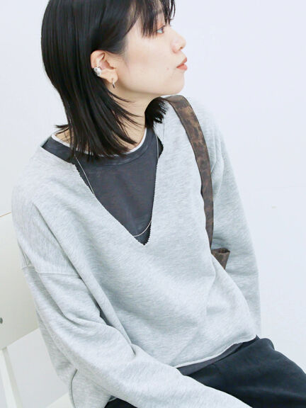 ◎裏毛深Vネックプルオーバー(グレー/ダークブラウン/ブルー)|Samansa Mos2 blue(サマンサモスモス ブルー)通販