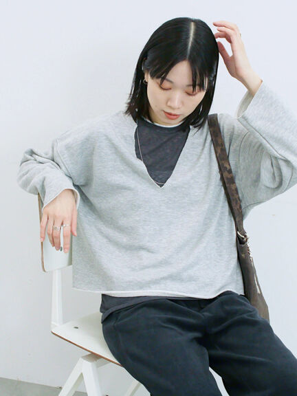 ◎裏毛深Vネックプルオーバー(グレー/ダークブラウン/ブルー)|Samansa Mos2 blue(サマンサモスモス ブルー)通販