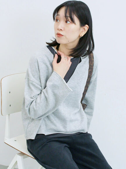 ◎裏毛深Vネックプルオーバー(グレー/ダークブラウン/ブルー)|Samansa Mos2 blue(サマンサモスモス ブルー)通販