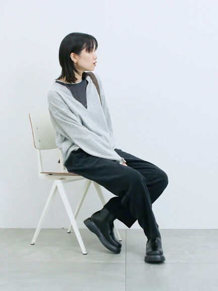 ◎裏毛深Vネックプルオーバー(グレー/ダークブラウン/ブルー)|Samansa Mos2 blue(サマンサモスモス ブルー)通販