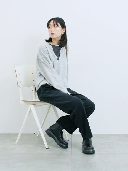 ◎裏毛深Vネックプルオーバー(グレー/ダークブラウン/ブルー)|Samansa Mos2 blue(サマンサモスモス ブルー)通販