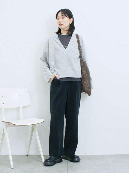 ◎裏毛深Vネックプルオーバー(グレー/ダークブラウン/ブルー)|Samansa Mos2 blue(サマンサモスモス ブルー)通販