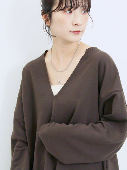 ◎裏毛深Vネックプルオーバー(グレー/ダークブラウン/ブルー)|Samansa Mos2 blue(サマンサモスモス ブルー)通販