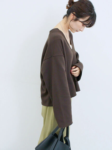 ◎裏毛深Vネックプルオーバー(グレー/ダークブラウン/ブルー)|Samansa Mos2 blue(サマンサモスモス ブルー)通販