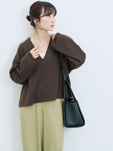 ◎裏毛深Vネックプルオーバー(グレー/ダークブラウン/ブルー)|Samansa Mos2 blue(サマンサモスモス ブルー)通販