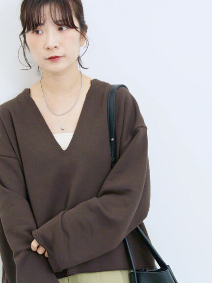 ◎裏毛深Vネックプルオーバー(グレー/ダークブラウン/ブルー)|Samansa Mos2 blue(サマンサモスモス ブルー)通販