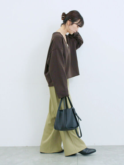 ◎裏毛深Vネックプルオーバー(グレー/ダークブラウン/ブルー)|Samansa Mos2 blue(サマンサモスモス ブルー)通販