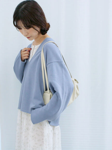 ◎裏毛深Vネックプルオーバー(グレー/ダークブラウン/ブルー)|Samansa Mos2 blue(サマンサモスモス ブルー)通販