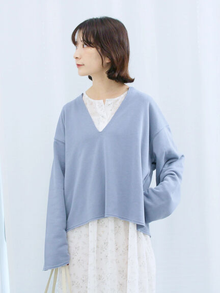 ◎裏毛深Vネックプルオーバー(グレー/ダークブラウン/ブルー)|Samansa Mos2 blue(サマンサモスモス ブルー)通販