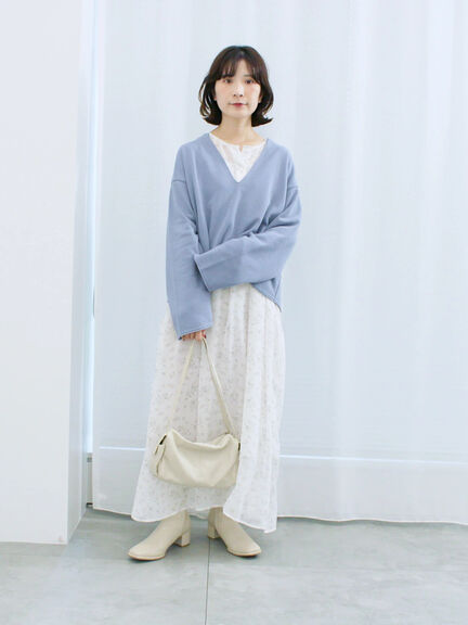 ◎裏毛深Vネックプルオーバー(グレー/ダークブラウン/ブルー)|Samansa Mos2 blue(サマンサモスモス ブルー)通販