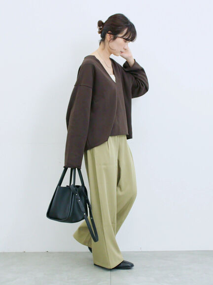 ◎裏毛深Vネックプルオーバー(グレー/ダークブラウン/ブルー)|Samansa Mos2 blue(サマンサモスモス ブルー)通販