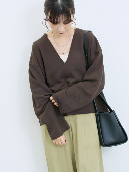 ◎裏毛深Vネックプルオーバー(グレー/ダークブラウン/ブルー)|Samansa Mos2 blue(サマンサモスモス ブルー)通販