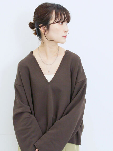 ◎裏毛深Vネックプルオーバー(グレー/ダークブラウン/ブルー)|Samansa Mos2 blue(サマンサモスモス ブルー)通販