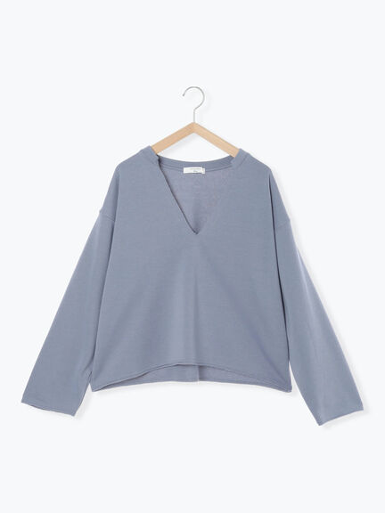 ◎裏毛深Vネックプルオーバー(グレー/ダークブラウン/ブルー)|Samansa Mos2 blue(サマンサモスモス ブルー)通販