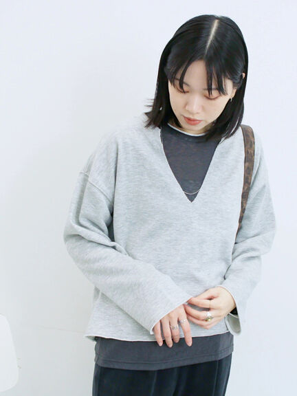 ◎裏毛深Vネックプルオーバー(グレー/ダークブラウン/ブルー)|Samansa Mos2 blue(サマンサモスモス ブルー)通販