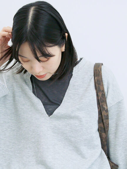 ◎裏毛深Vネックプルオーバー(グレー/ダークブラウン/ブルー)|Samansa Mos2 blue(サマンサモスモス ブルー)通販