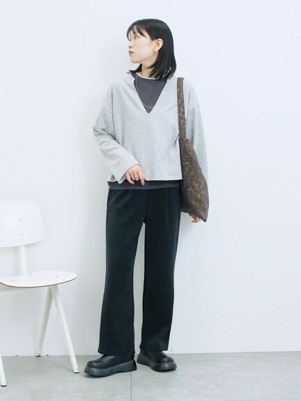 ◎裏毛深Vネックプルオーバー(グレー/ダークブラウン/ブルー)|Samansa Mos2 blue(サマンサモスモス ブルー)通販