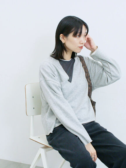 ◎裏毛深Vネックプルオーバー(グレー/ダークブラウン/ブルー)|Samansa Mos2 blue(サマンサモスモス ブルー)通販