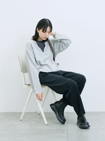 ◎裏毛深Vネックプルオーバー(グレー/ダークブラウン/ブルー)|Samansa Mos2 blue(サマンサモスモス ブルー)通販