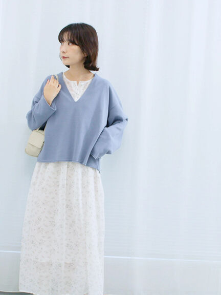 ◎裏毛深Vネックプルオーバー(グレー/ダークブラウン/ブルー)|Samansa Mos2 blue(サマンサモスモス ブルー)通販