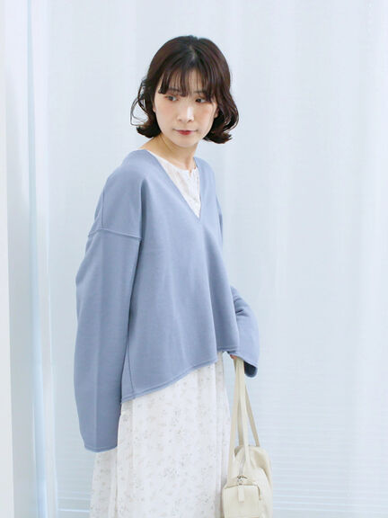 ◎裏毛深Vネックプルオーバー(グレー/ダークブラウン/ブルー)|Samansa Mos2 blue(サマンサモスモス ブルー)通販