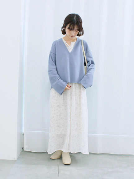 ◎裏毛深Vネックプルオーバー(グレー/ダークブラウン/ブルー)|Samansa Mos2 blue(サマンサモスモス ブルー)通販