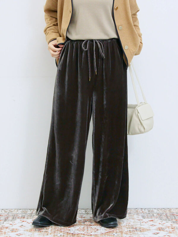 ◎ベロアワイドイージーパンツ(ブラック/ダークブラウン)|Samansa Mos2 blue(サマンサモスモス ブルー)通販