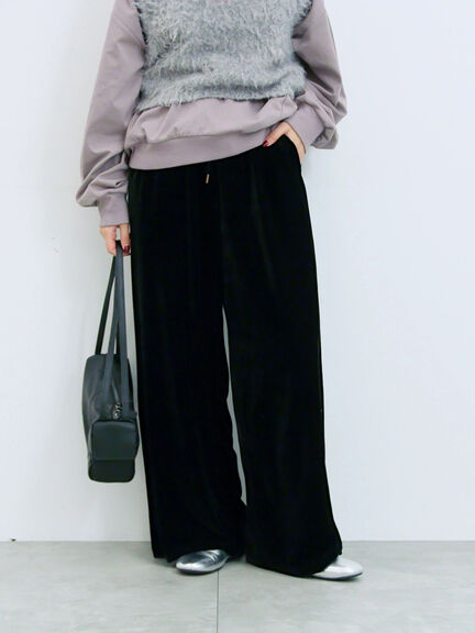 ◎ベロアワイドイージーパンツ(ブラック/ダークブラウン)|Samansa Mos2 blue(サマンサモスモス ブルー)通販