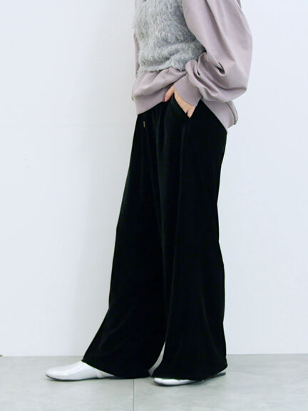 ◎ベロアワイドイージーパンツ(ブラック/ダークブラウン)|Samansa Mos2 blue(サマンサモスモス ブルー)通販