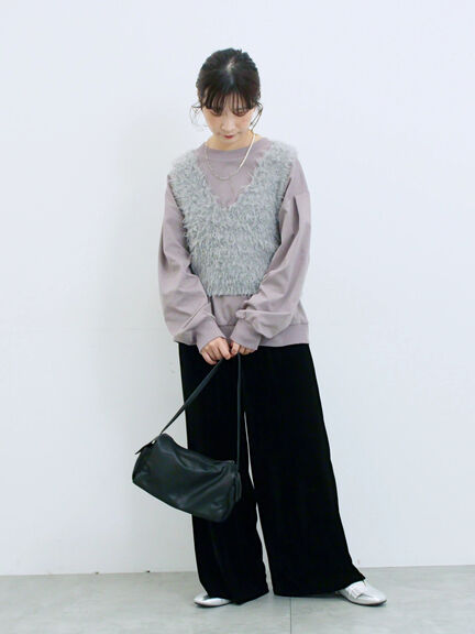 ◎ベロアワイドイージーパンツ(ブラック/ダークブラウン)|Samansa Mos2 blue(サマンサモスモス ブルー)通販