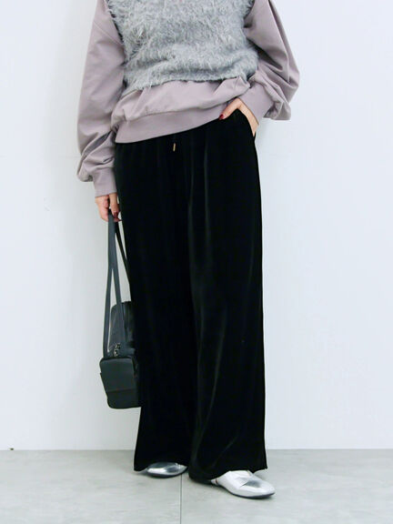 ◎ベロアワイドイージーパンツ(ブラック/ダークブラウン)|Samansa Mos2 blue(サマンサモスモス ブルー)通販