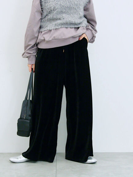 ◎ベロアワイドイージーパンツ(ブラック/ダークブラウン)|Samansa Mos2 blue(サマンサモスモス ブルー)通販