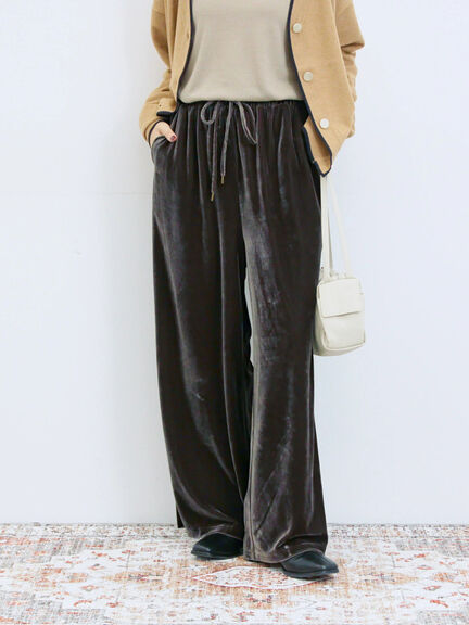 ◎ベロアワイドイージーパンツ(ブラック/ダークブラウン)|Samansa Mos2 blue(サマンサモスモス ブルー)通販