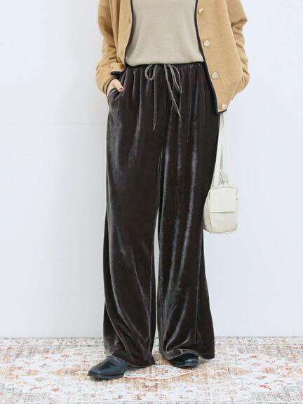 ◎ベロアワイドイージーパンツ(ブラック/ダークブラウン)|Samansa Mos2 blue(サマンサモスモス ブルー)通販