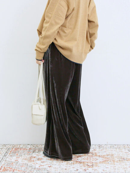 ◎ベロアワイドイージーパンツ(ブラック/ダークブラウン)|Samansa Mos2 blue(サマンサモスモス ブルー)通販