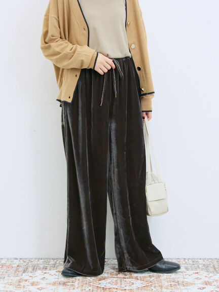 ◎ベロアワイドイージーパンツ(ブラック/ダークブラウン)|Samansa Mos2 blue(サマンサモスモス ブルー)通販