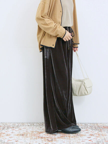 ◎ベロアワイドイージーパンツ(ブラック/ダークブラウン)|Samansa Mos2 blue(サマンサモスモス ブルー)通販