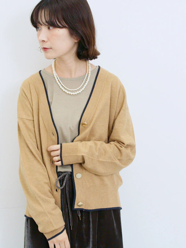 ◎ラインニットカーディガン(キャメル)|Samansa Mos2 blue(サマンサモスモス ブルー)通販