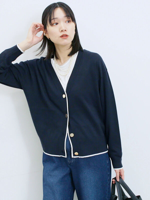 ◎ラインニットカーディガン(ネイビー)|Samansa Mos2 blue(サマンサモスモス ブルー)通販