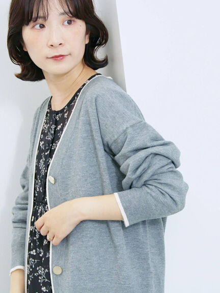 ◎ラインニットカーディガン(チャコールグレー/キャメル/ネイビー)|Samansa Mos2 blue(サマンサモスモス ブルー)通販