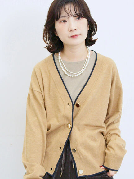 ◎ラインニットカーディガン(チャコールグレー/キャメル/ネイビー)|Samansa Mos2 blue(サマンサモスモス ブルー)通販