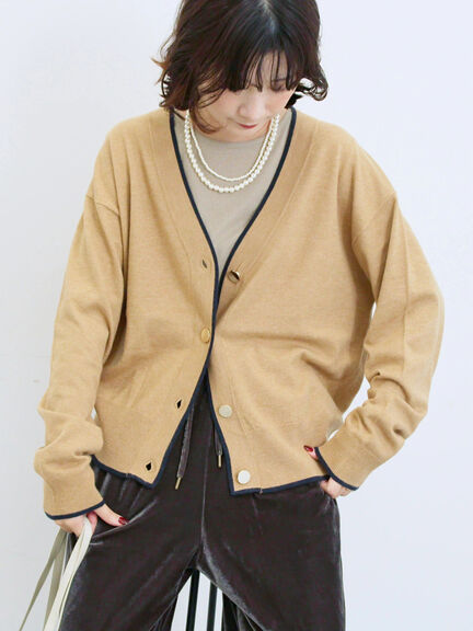 ◎ラインニットカーディガン(チャコールグレー/キャメル/ネイビー)|Samansa Mos2 blue(サマンサモスモス ブルー)通販