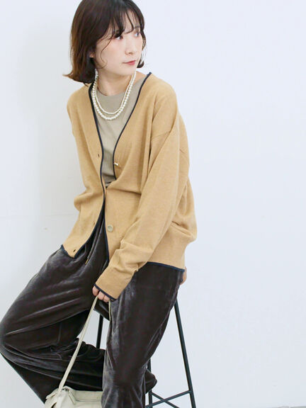 ◎ラインニットカーディガン(チャコールグレー/キャメル/ネイビー)|Samansa Mos2 blue(サマンサモスモス ブルー)通販