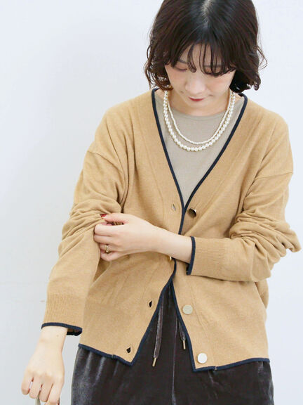 ◎ラインニットカーディガン(チャコールグレー/キャメル/ネイビー)|Samansa Mos2 blue(サマンサモスモス ブルー)通販