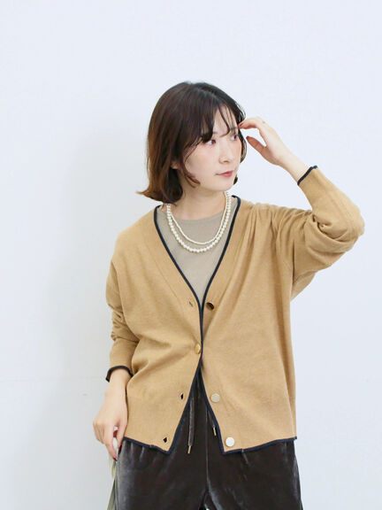 ◎ラインニットカーディガン(チャコールグレー/キャメル/ネイビー)|Samansa Mos2 blue(サマンサモスモス ブルー)通販