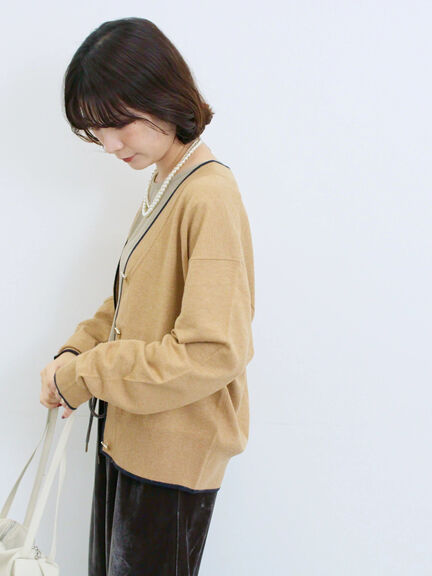 ◎ラインニットカーディガン(チャコールグレー/キャメル/ネイビー)|Samansa Mos2 blue(サマンサモスモス ブルー)通販